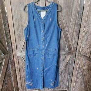 Speed Limit NYC Jumper Dress Women's Size Large Denim Embroidered Paisley Button
